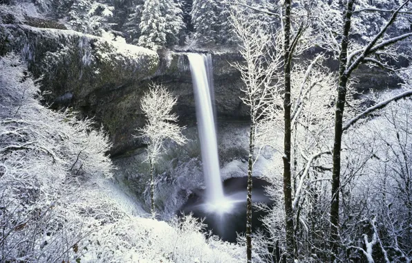 Snow, waterfall, Winter, excerpt