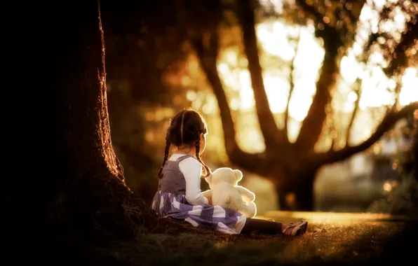 Picture bear, light, girl