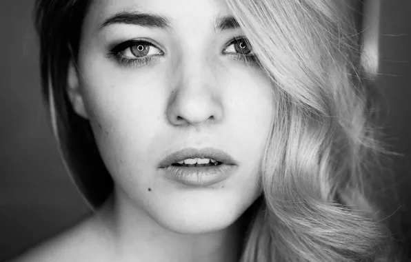 Girl, blonde, black and white