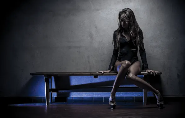 Girl, background, bench