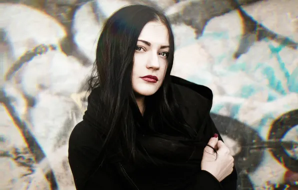 Look, girl, pose, portrait, brunette, in black