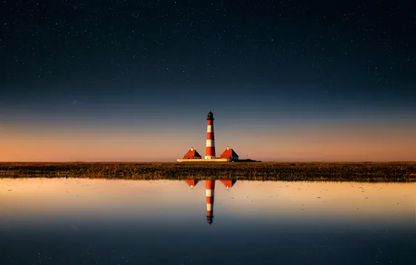 Picture the sky, reflection, lighthouse, stars