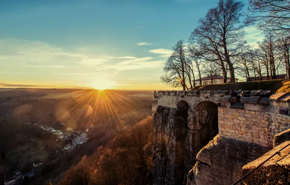 Picture trees, sunset, Germany, trees, Germany, sunset, King stone, Königstein