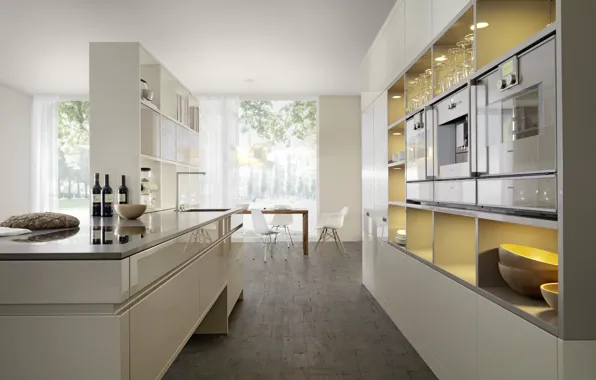 Villa, interior, kitchen, modern, dining room