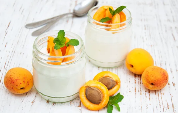 Breakfast, jars, apricots, yogurt, Olena Rudo