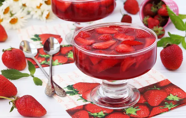 Berries, strawberry, jelly, spoon