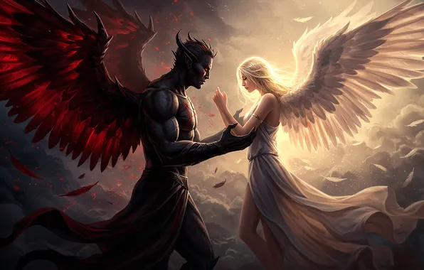 Angel, the demon, art, demon, wallpaper, art, angel