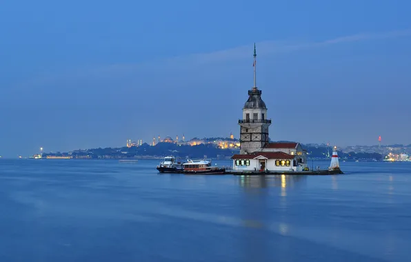 The city, Strait, lighthouse, Istanbul, Turkey, The Bosphorus