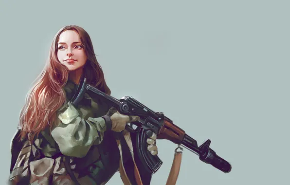 Picture look, girl, weapons, background, art, long hair