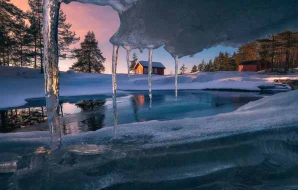 Ice, snow, home, icicles, Ice Cave