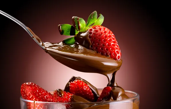 Chocolate, strawberry, spoon, sweets, dessert