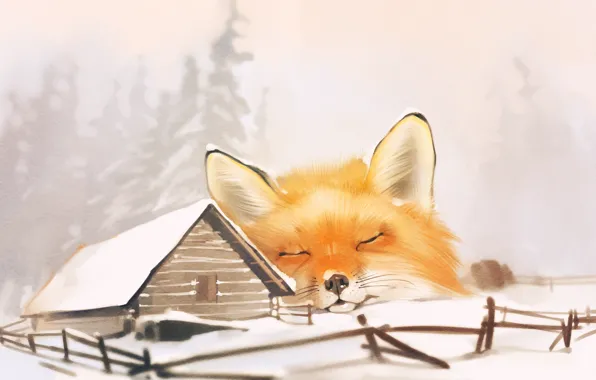 Picture house, Fox, fox, winter