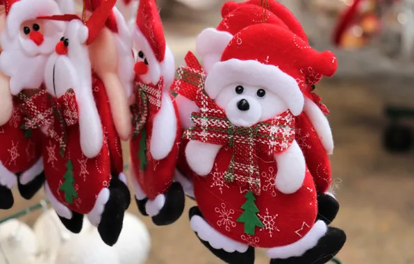 Winter, white, red, holiday, toys, scarf, bear, Christmas