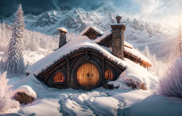 Winter, snow, nature, house, the snow, house, AI art, neural network