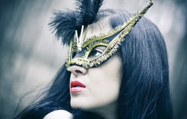 Look, girl, brunette, mask, green-eyed