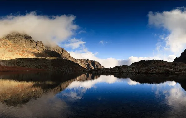 Clouds, mountains, nature, lake, reflection, photo