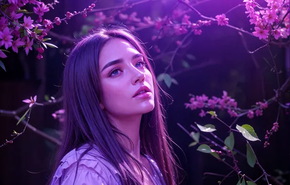 Picture women, face, purple, closeup, Teen Vogue, purple background