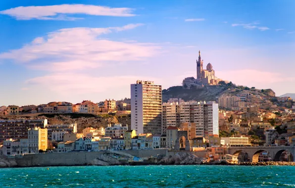 Picture sea, stones, coast, France, mountain, home, Palace, Marseilles