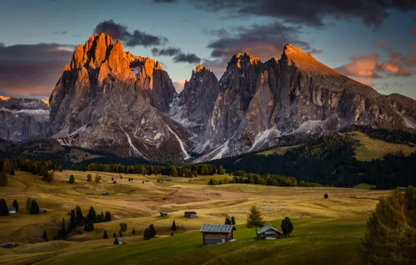 Mountains, Alps, houses