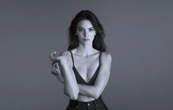 Picture look, girl, pose, photo, brunette, lips, black and white, beautiful