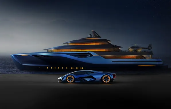 Picture rendering, Lamborghini, yacht, The Third Millennium