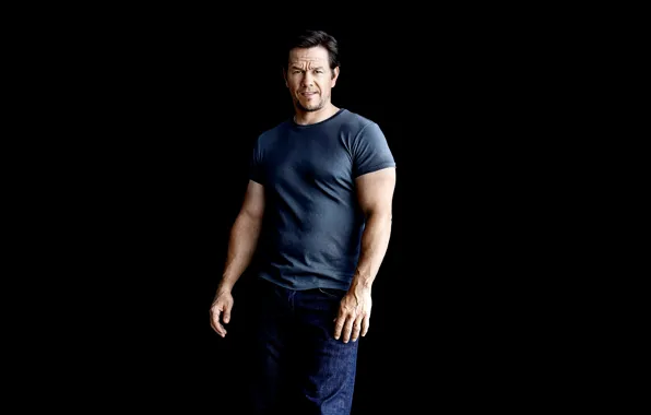 Jeans, t-shirt, photographer, actor, black background, journal, Mark Wahlberg, Mark Wahlberg