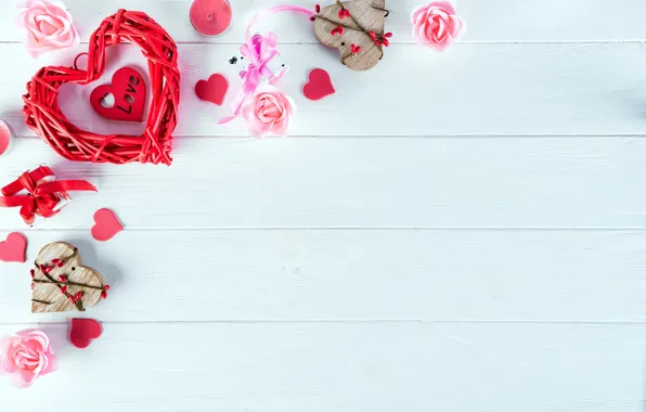 Gift, heart, roses, love, heart, pink, romantic, roses