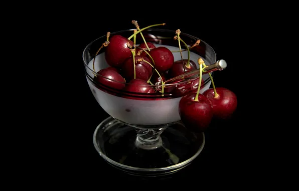 Cherry, black background, cherry, ramekin