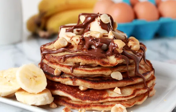 Picture photo, Chocolate, Bananas, Food, Pancakes, Cakes