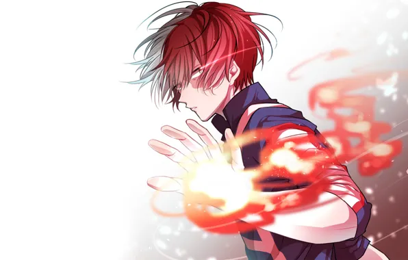 Fire, flame, anime, art, guy, Boku no Hero Academy, My hero Academy, Todoroki Shoto