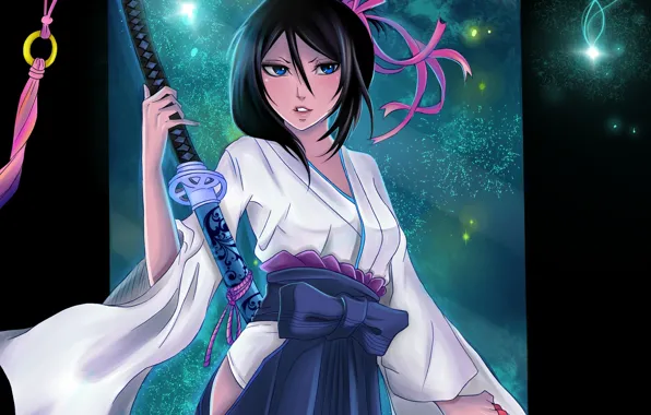 Picture look, girl, weapons, sword, Bleach, Bleach, gesture, art