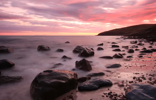 Sea, the sky, sunset, stones