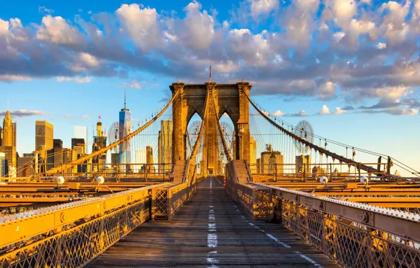 Picture clouds, home, New York, support, USA, Brooklyn bridge