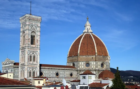 Picture roof, the sky, Italy, Florence, the dome, Duomo, Giotto's bell tower, the Cathedral of Santa …