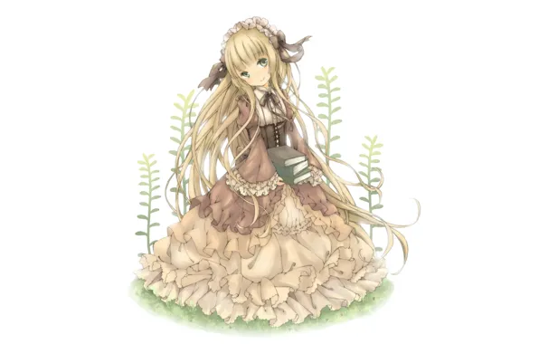 Books, white background, long hair, green eyes, ruffles, gosick, victorica de blois, the fluffy skirt