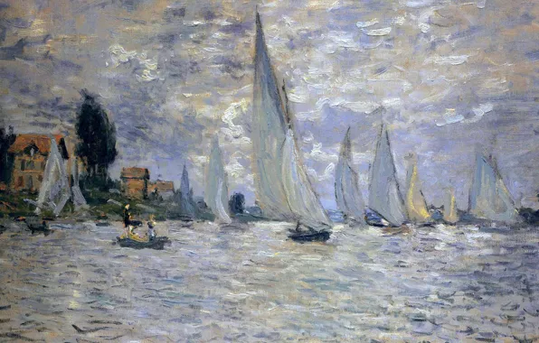 Picture boat, picture, yacht, seascape, Claude Monet, Regatta at Argenteuil
