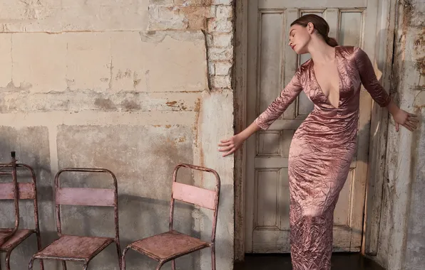 Girl, pose, retro, figure, dress, Lily James