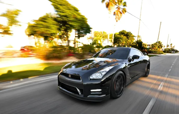 Picture speed, day, supercar, black, R35, Nissan GTR