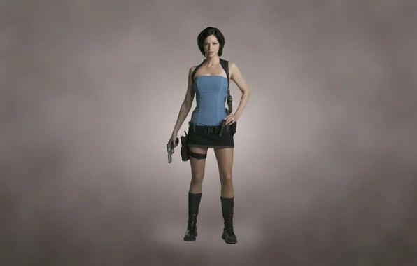 Picture girl, gun, weapons, gun, Jill Valentine, dark background, Sienna Guillory, Resident Evil Apocalypse
