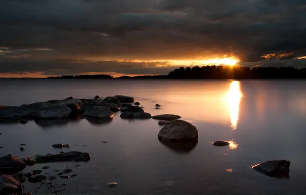 Landscape, night, lake