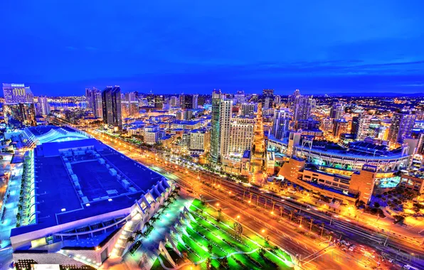 Picture night, lights, street, home, panorama, USA, San Diego, quarter