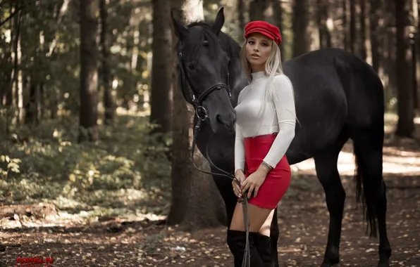 Ass, trees, horse, Girl, blonde, Nick Mölln, Julia Abrams, Julia Abrams