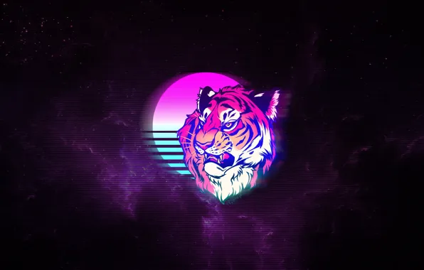 Picture Minimalism, Tiger, Space, Cat, Art, Art, Synth, Retrowave