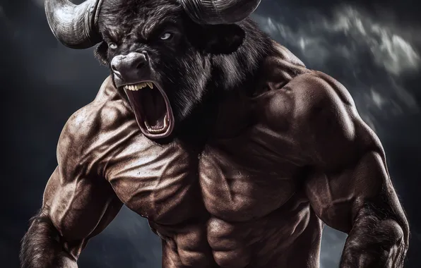 Picture Look, Clouds, Monster, Horns, Creek, Digital art, Grin, Closeup