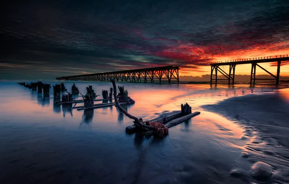 Picture sea, sunset, bridge, shore