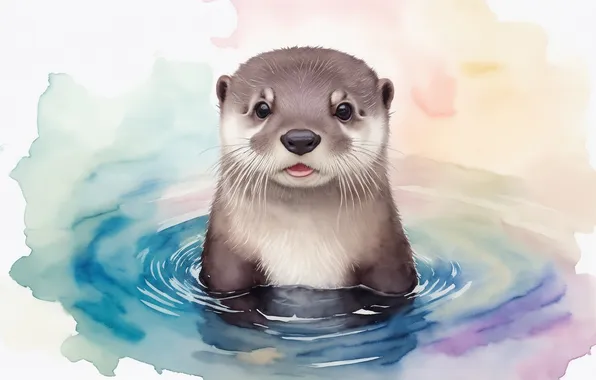 Animal, figure, watercolor, cute, animal, cute, drawing, otter