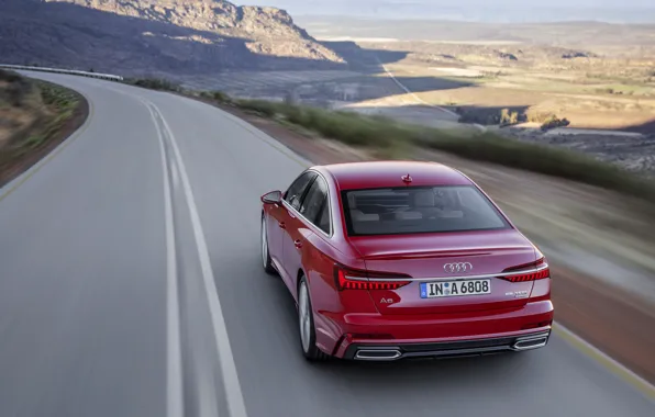 Red, Audi, sedan, rear view, 2018, four-door, A6 Sedan