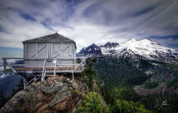 Landscape, mountains, house