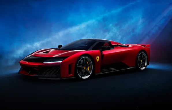 Picture Front, Supercar, Side view, 2025, Italy Car, V6 Engine, Red & Black, Twin Turbo Hybrid