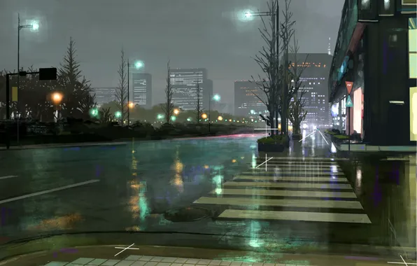 Picture road, after the rain, the city